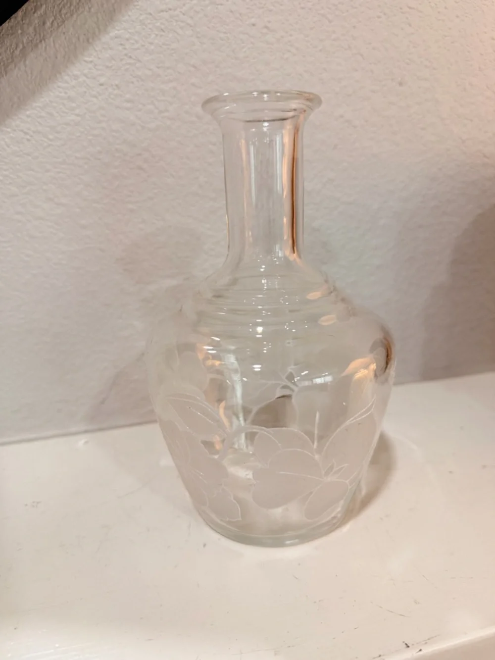 Vintage Etched Glass Vase Floral Clear Bud Vase Minimalist Decor